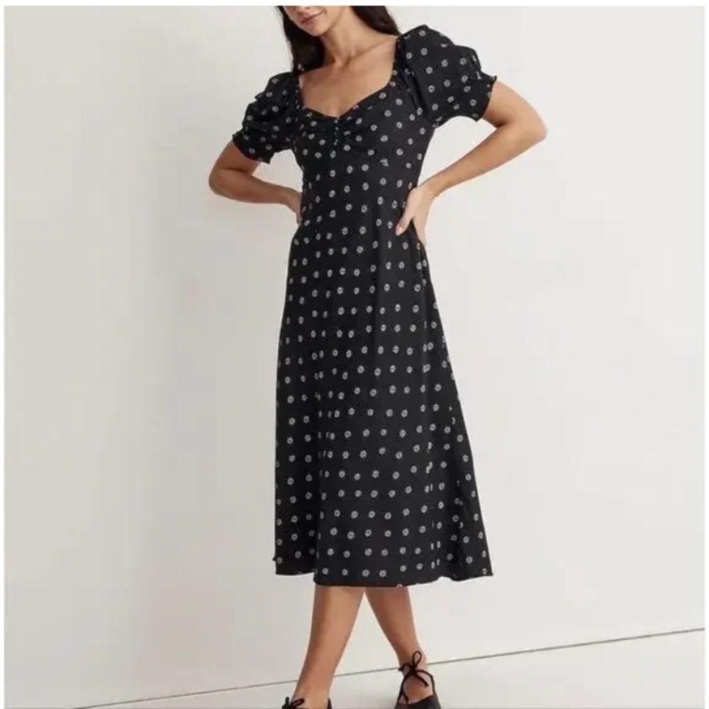 Madewell Sweetheart Puff Sleeve Floral Midi Dress Stardot Print